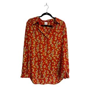 Cabi Women's Belfry Floral Blouse Red Collared Popover Long Sleeve 3947, Size M